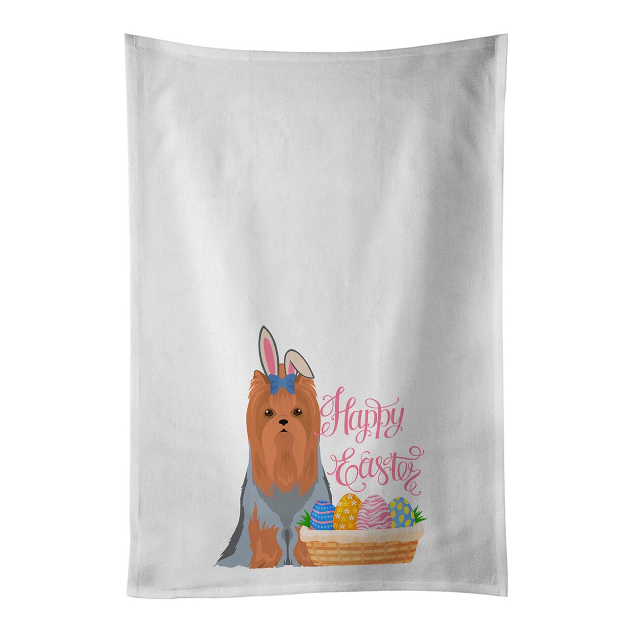 Caroline's Treasures Blue and Tan Full Coat Yorkshire Terrier Easter White Kitchen Towel Set of 2 Dish Towels